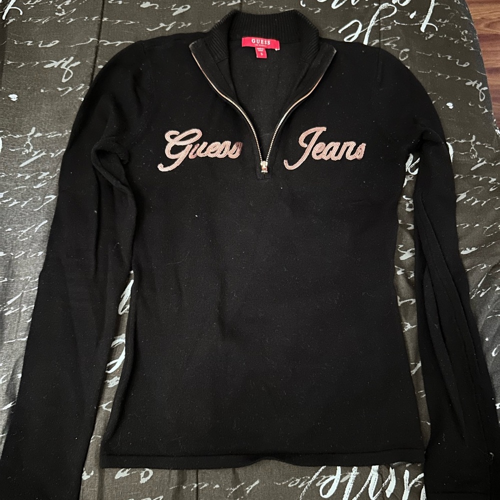 G By Guess Sweater . Black With Rose Gold Letters And Rose Gold Zipper